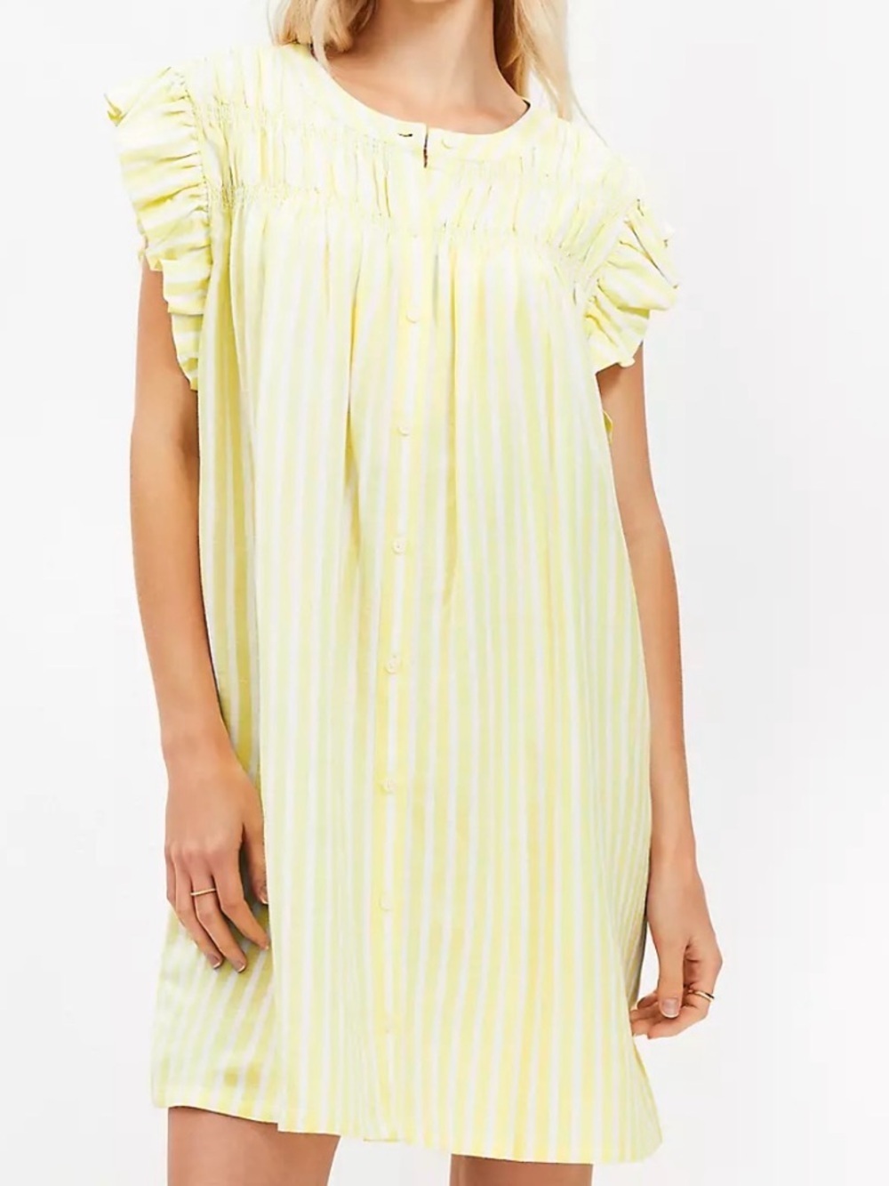 Loft Yellow & White Striped Linen Blend Flutter Shirtdress NWT